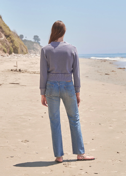 ACID WASH JOHNNY COLLAR SWEATER IN VINTAGE NAVY