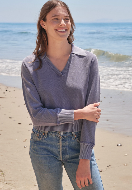 ACID WASH JOHNNY COLLAR SWEATER IN VINTAGE NAVY