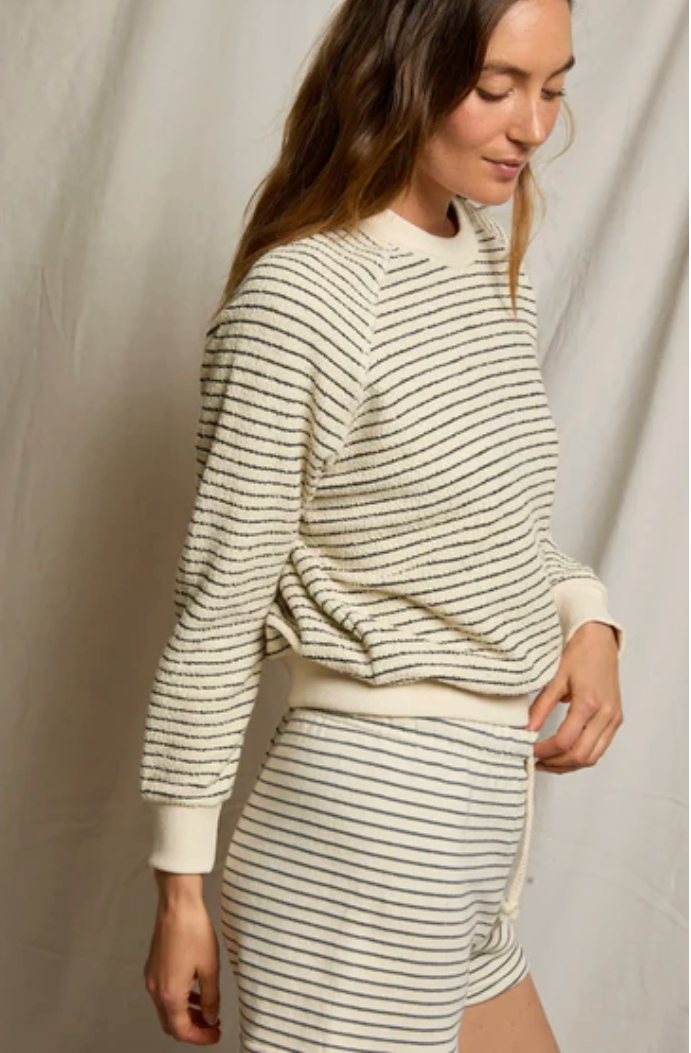 ALEXI FRENCH TERRY STRIPE INSIDE OUT SWEATSHIRT