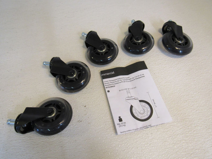 Amazon-Commercial-3-in-Transparent-Swivel-PU-Caster-Lot-of-5-Black-Max-65-lbs-234 1