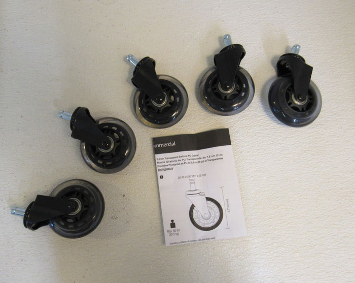 Amazon-Commercial-3-in-Transparent-Swivel-PU-Caster-Lot-of-5-Black-Max-65-lbs-234 2
