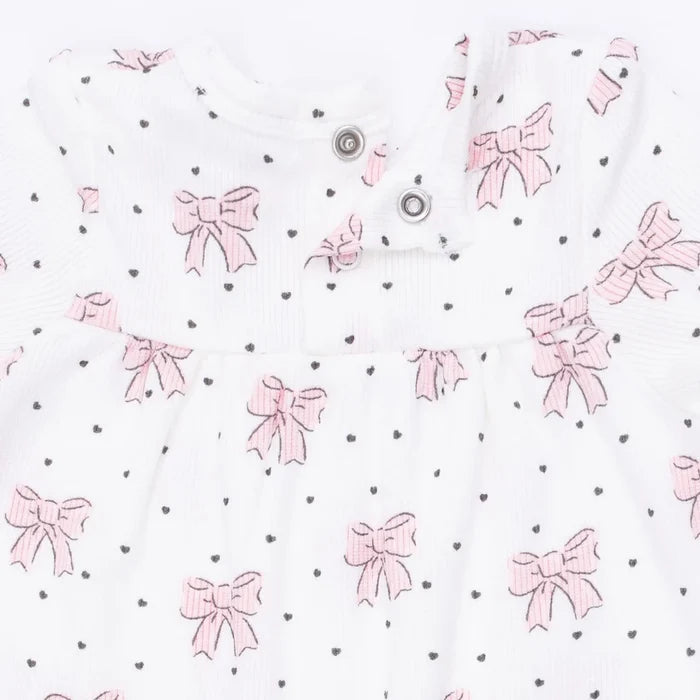Angel Dear Bows and Hearts - Cuffed Sleeve Romper