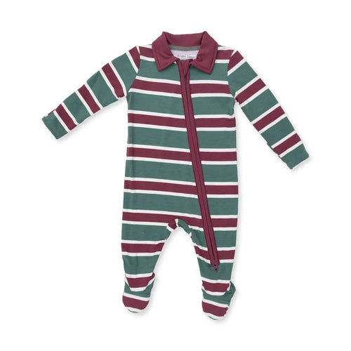 Angel Dear Rugby Stripe Green - Polo 2 Way Zipper Footie
