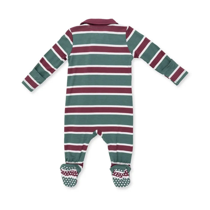 Angel Dear Rugby Stripe Green - Polo 2 Way Zipper Footie