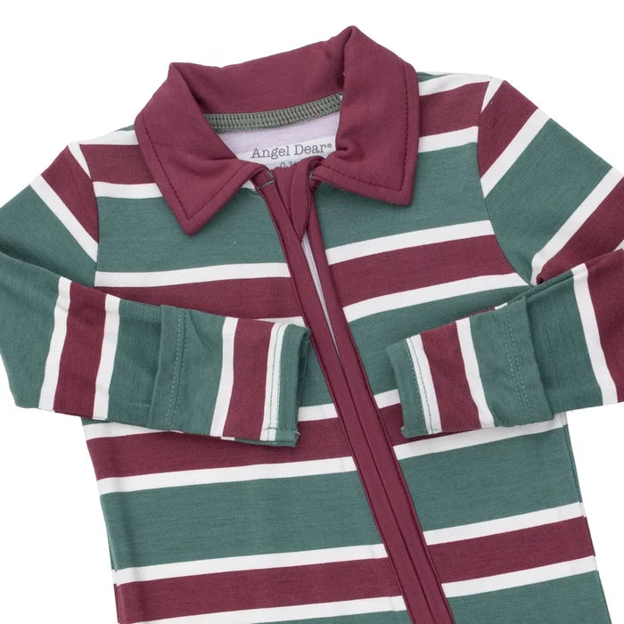 Angel Dear Rugby Stripe Green - Polo 2 Way Zipper Footie