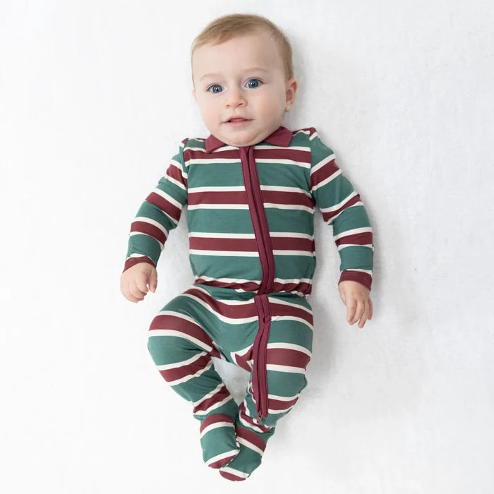 Angel Dear Rugby Stripe Green - Polo 2 Way Zipper Footie