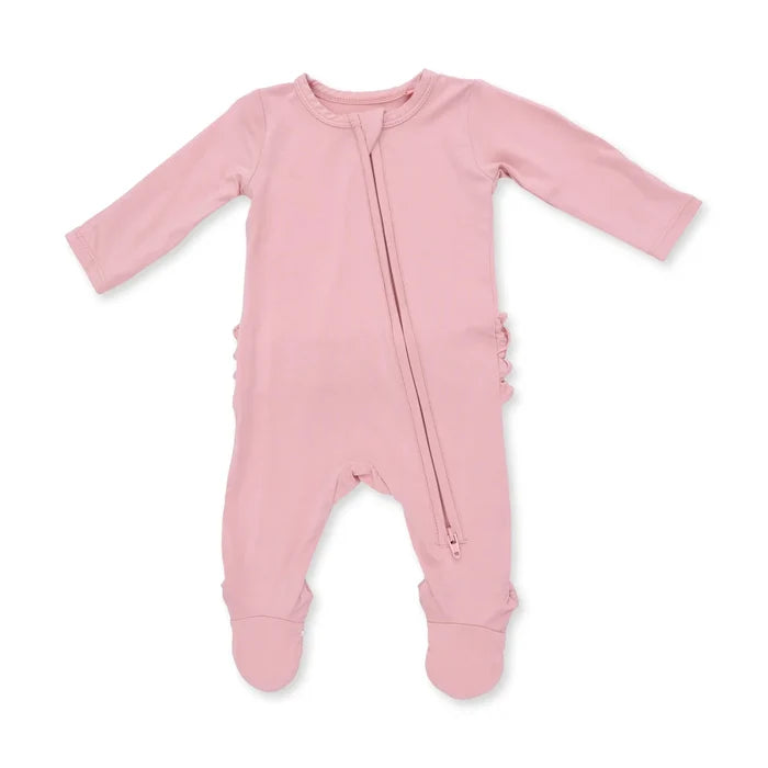 Angel Dear Solid Mellow Rose - 2 Way Ruffle Back Zipper Footie