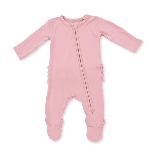 Angel Dear Solid Mellow Rose - 2 Way Ruffle Back Zipper Footie