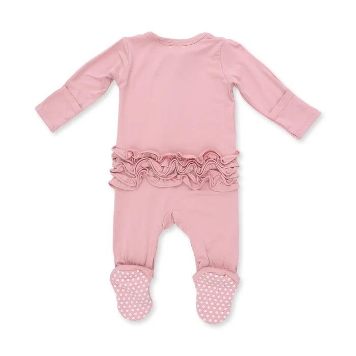 Angel Dear Solid Mellow Rose - 2 Way Ruffle Back Zipper Footie