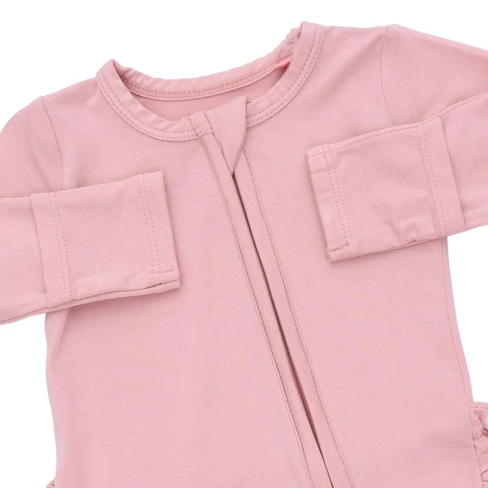 Angel Dear Solid Mellow Rose - 2 Way Ruffle Back Zipper Footie