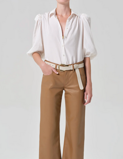 ANYA PUFF SLEEVE W/FRONT PLEAST IN SAND MICRO