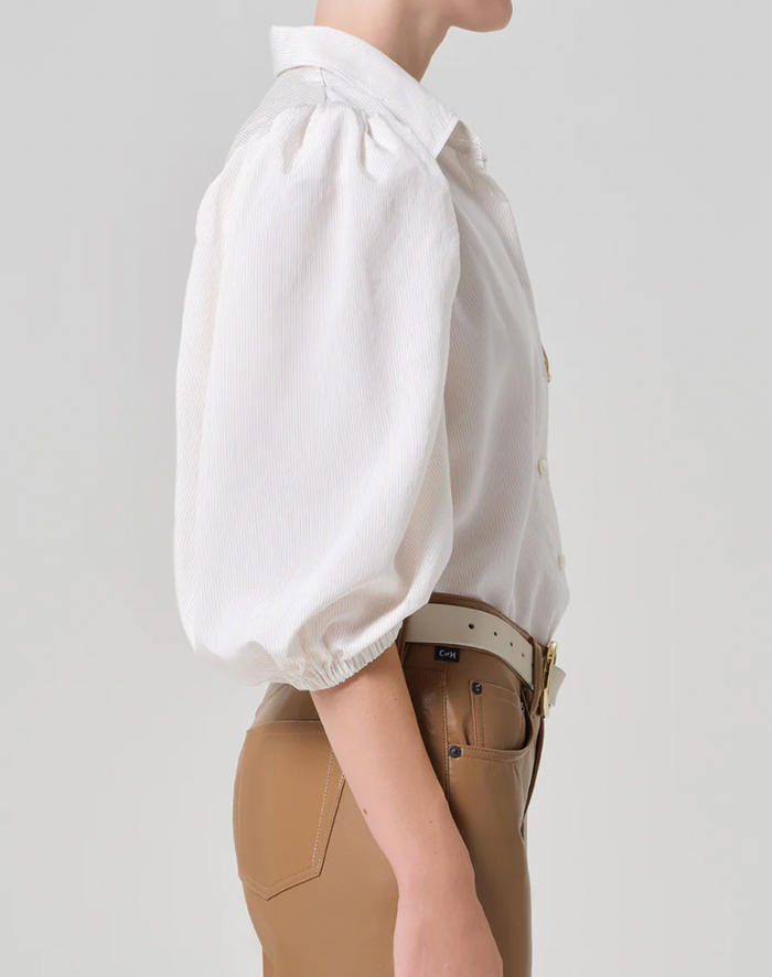 ANYA PUFF SLEEVE W/FRONT PLEAST IN SAND MICRO