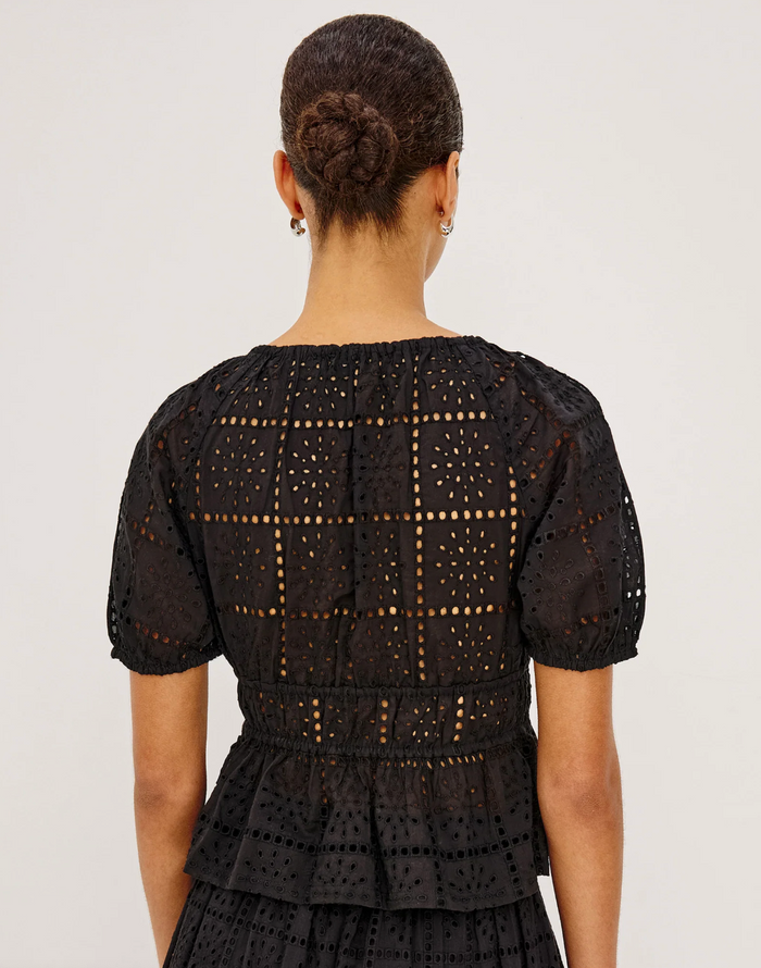 ARGENTA TOP IN BLACK GRID EMBROIDERY