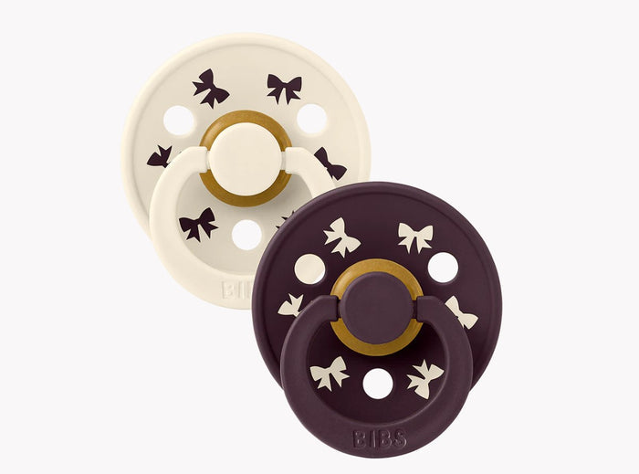 BIBS Colour Holiday Bow 2 Pack - Ivory/Plum - Size 1 (0-6M)