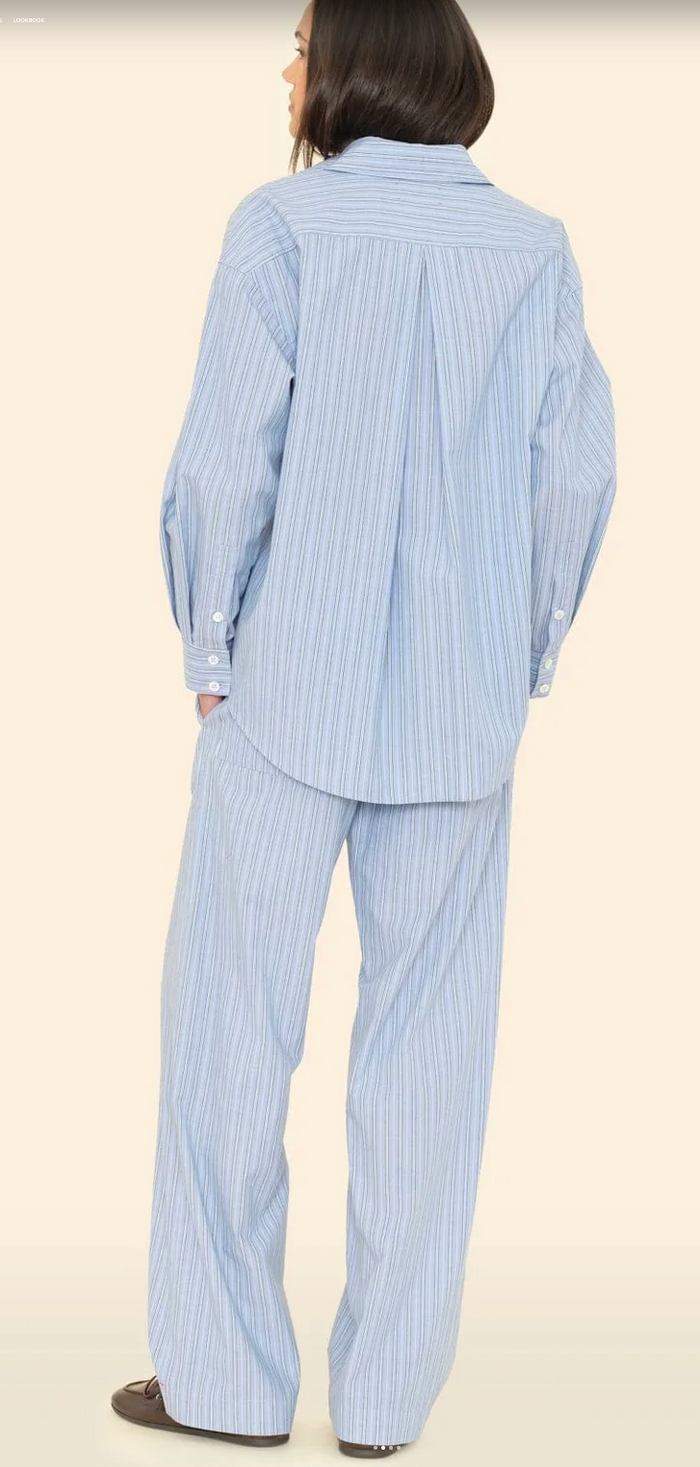 BRINNA PANT IN CHAMBRAY TEAL STRIPE