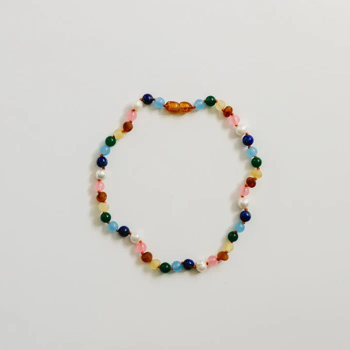 CanyonLeaf Raw Baltic Amber and Pearl Necklace + Sweet Pink Gemstones