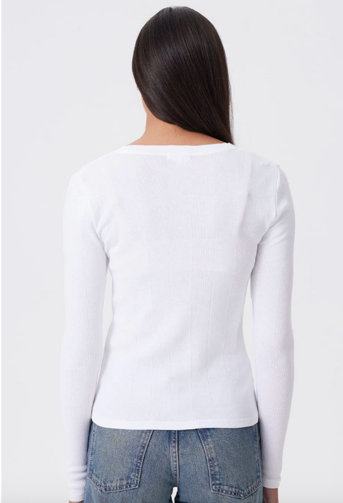COTTON RIB TANK W/ VNECK BUTTONS IN WHITE