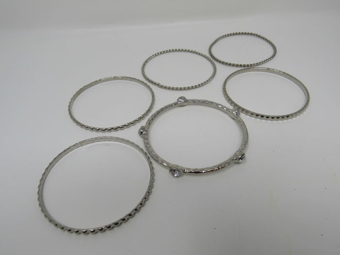 Designer-Bangle-Bracelet-Set-of-6-Silver-Clear-Gemstones-Female-Adult-538 1