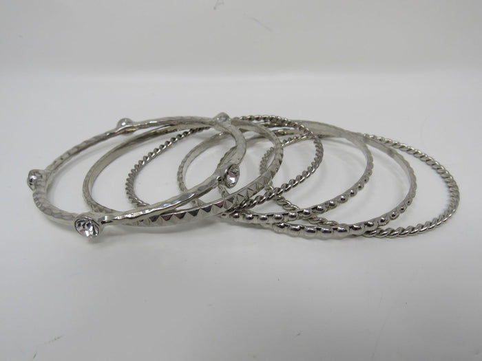 Designer-Bangle-Bracelet-Set-of-6-Silver-Clear-Gemstones-Female-Adult-538 5