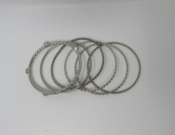 Designer-Bangle-Bracelet-Set-of-6-Silver-Clear-Gemstones-Female-Adult-538 6