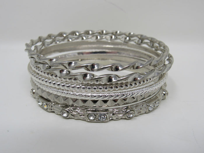 Designer-Bangle-Bracelet-Set-of-7-Silver-Clear-Gemstones-Female-Adult-542 5