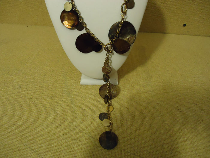 designer-fashion-necklace-18in-l-drop-dangle-metal-female-adult-golds-browns-preowned 4