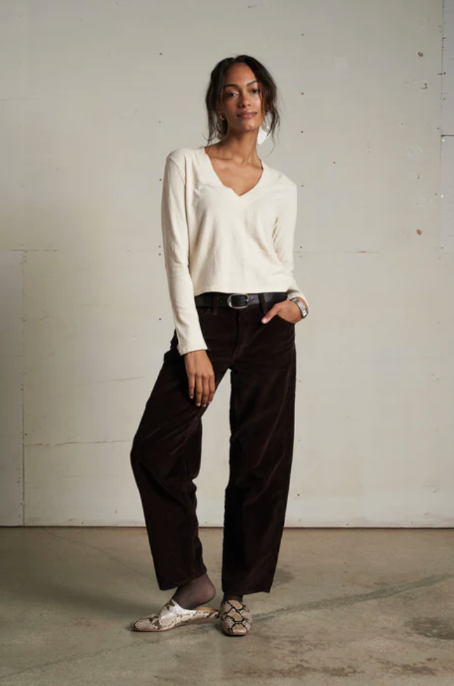 FIONA RECYCLED COTTON LS VNECK IN SUGAR