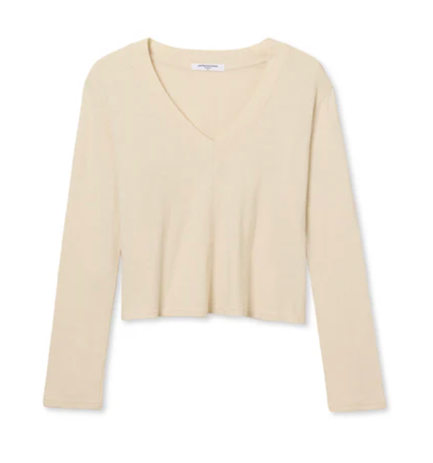 FIONA RECYCLED COTTON LS VNECK IN SUGAR