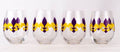 NolaCajun Fleur de Lis Stemless Wine Glass Set Purple and Yellow Louisiana Tiger Spirit Barware