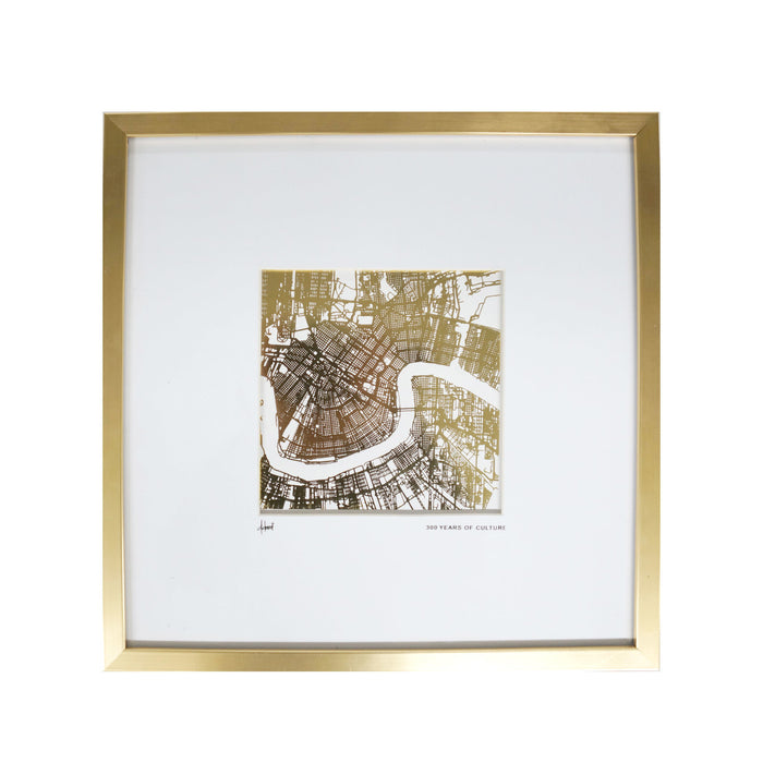 NolaCajun Framed Gold Foil Map of NOLA New Orleans French Quarter Map Wall Art Louisiana