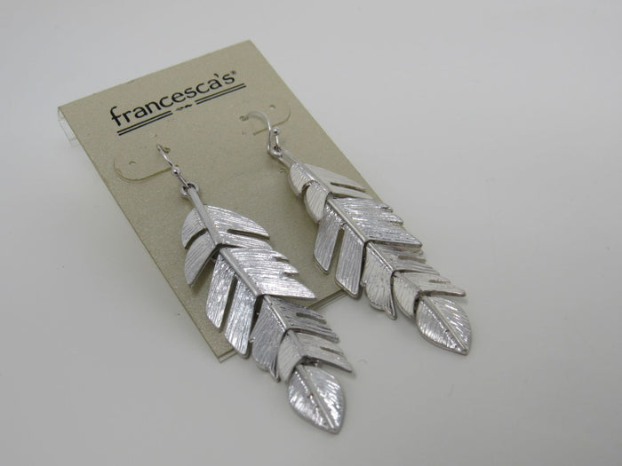Francescas-Silver-Leaf-Earrings-Silver-Dangle-Fish-Hook-Back-Female-Adult-490 2