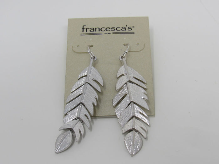 Francescas-Silver-Leaf-Earrings-Silver-Dangle-Fish-Hook-Back-Female-Adult-490 3