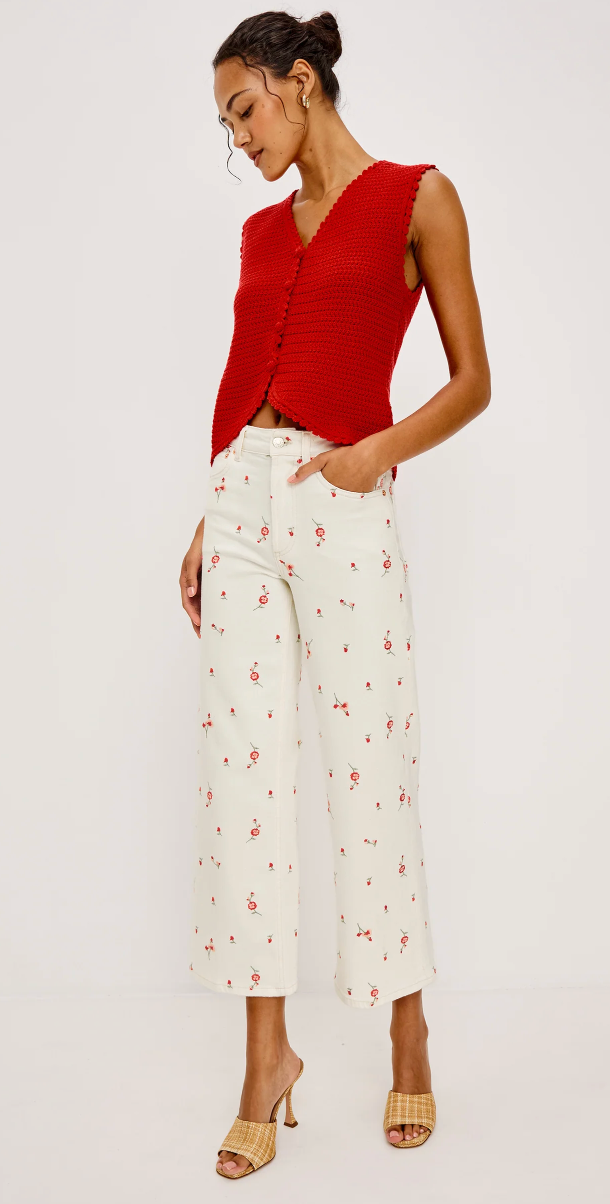 Getty Crop Wide Leg Ecru Romantic Floral