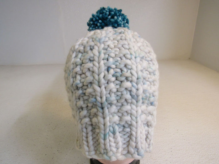 Handcrafted-Beanie-Hat-Cream-Teal-Pom-Pom-Merino-Female-Adult-504 5