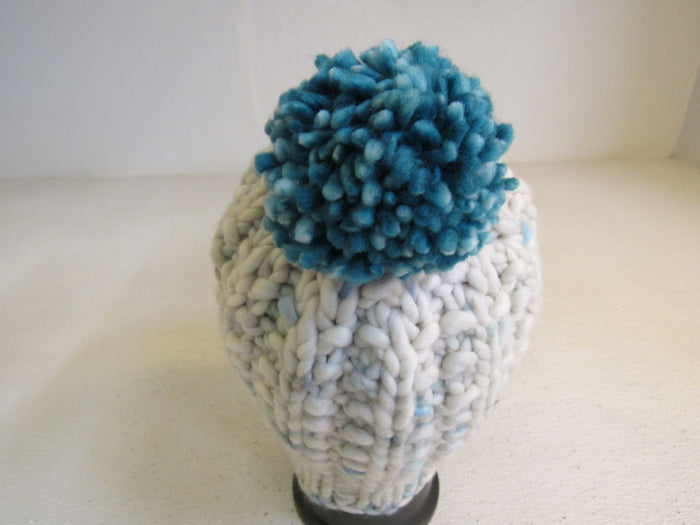 Handcrafted-Beanie-Hat-Cream-Teal-Pom-Pom-Merino-Female-Adult-504 6