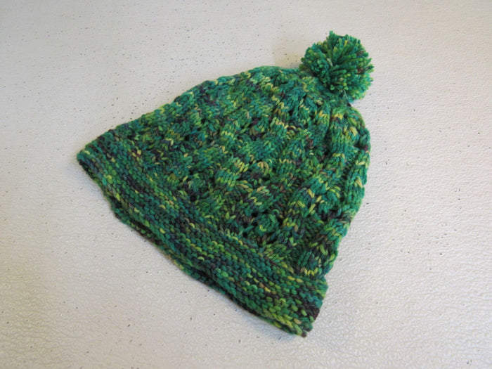 Handcrafted-Beanie-Hat-Green-Chartreuse-Black-Pom-Pom-Merino-Female-Adult-422 1