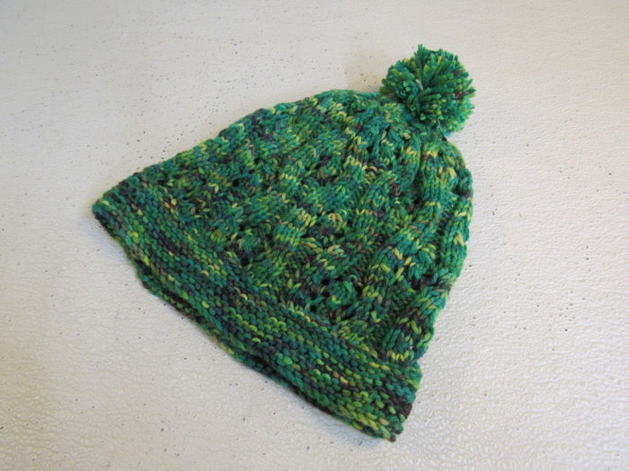 Handcrafted-Beanie-Hat-Green-Chartreuse-Black-Pom-Pom-Merino-Female-Adult-422 2