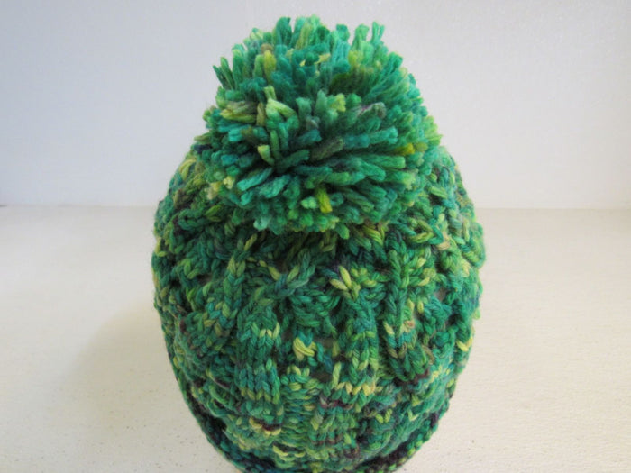Handcrafted-Beanie-Hat-Green-Chartreuse-Black-Pom-Pom-Merino-Female-Adult-422 6