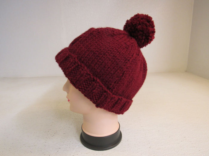 Handcrafted-Beanie-Owl-Hat-Cranberry-Pom-Pom-Merino-Female-Adult-444 4