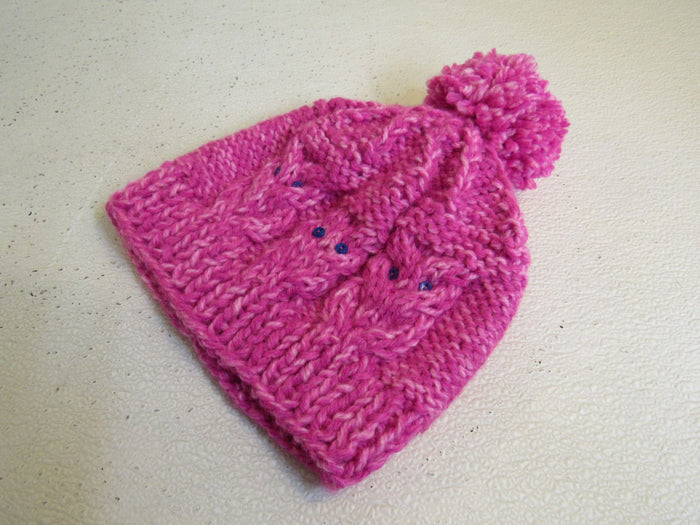 Handcrafted-Beanie-Owl-Hat-Hot-Pink-Light-Pink-Pom-Pom-Merino-Female-Adult-458 1