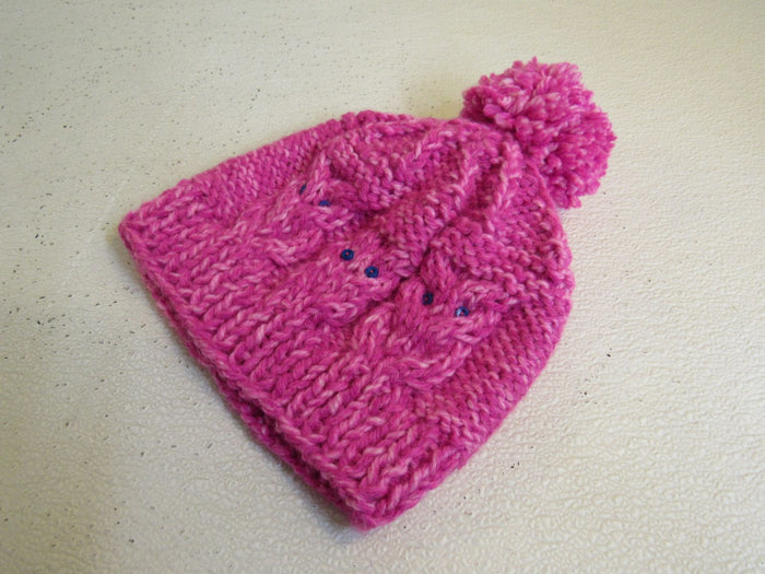 Handcrafted-Beanie-Owl-Hat-Hot-Pink-Light-Pink-Pom-Pom-Merino-Female-Adult-458 2