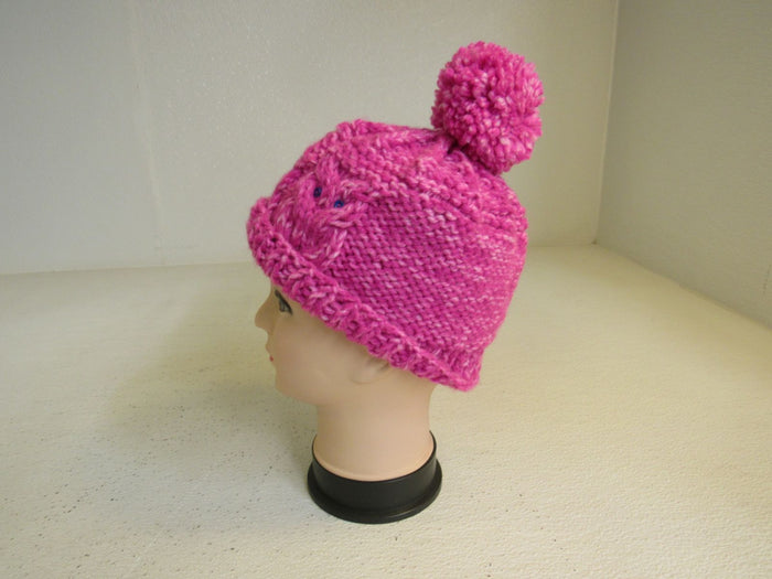 Handcrafted-Beanie-Owl-Hat-Hot-Pink-Light-Pink-Pom-Pom-Merino-Female-Adult-458 4