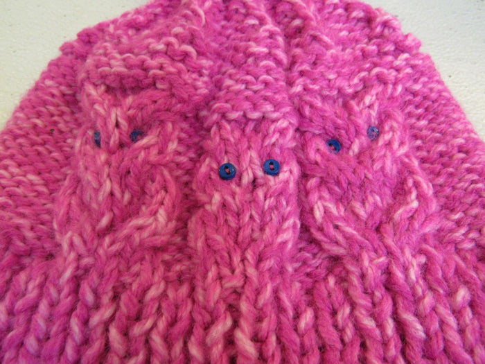 Handcrafted-Beanie-Owl-Hat-Hot-Pink-Light-Pink-Pom-Pom-Merino-Female-Adult-458 5