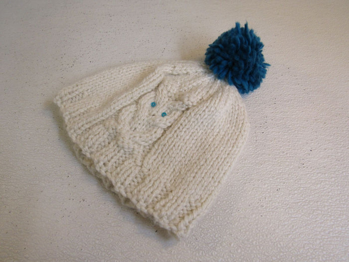 Handcrafted-Owl-Hat-Cream-Teal-Pom-Pom-Acrylic-Wool-Female-Adult-470 1