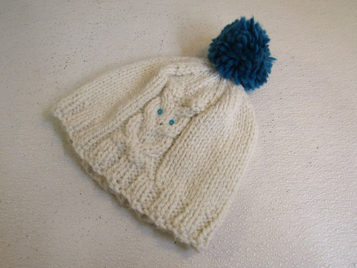 Handcrafted-Owl-Hat-Cream-Teal-Pom-Pom-Acrylic-Wool-Female-Adult-470 2