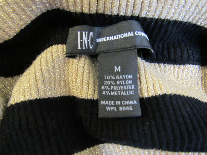 INC-International-Concepts-Sweater-Black-and-Gold-Striped-Medium-Rayon-Female-298 8