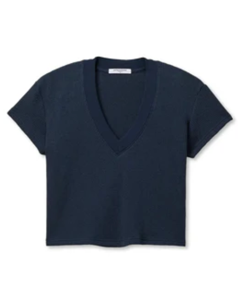 JADA WAFFLE VNECK TEE IN NAVY