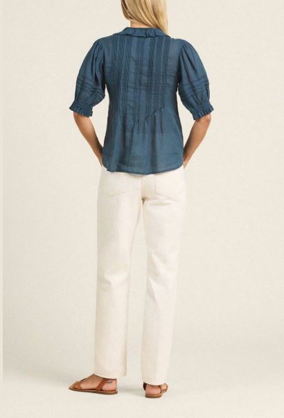 JESS BLOUSE IN TEAL COTTON VOLIE