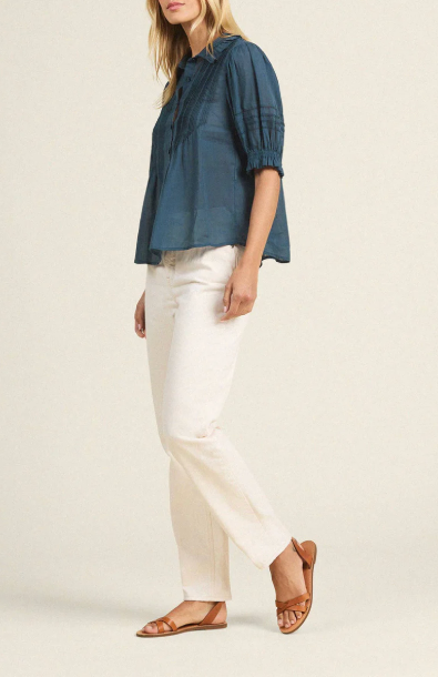 JESS BLOUSE IN TEAL COTTON VOLIE