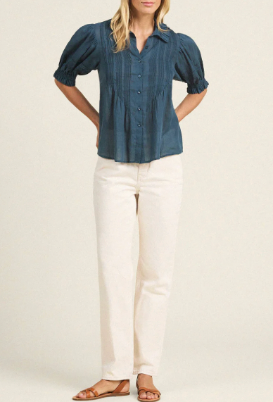 JESS BLOUSE IN TEAL COTTON VOLIE